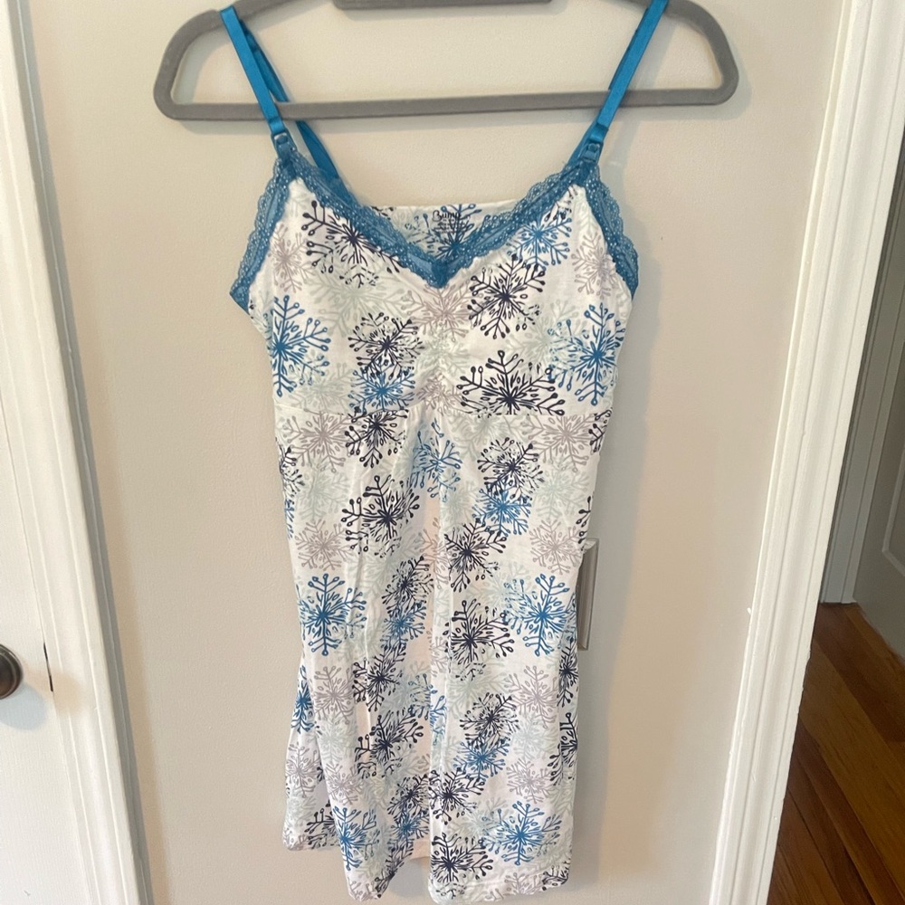 Blue and White Floral Chemise with Lace Trim